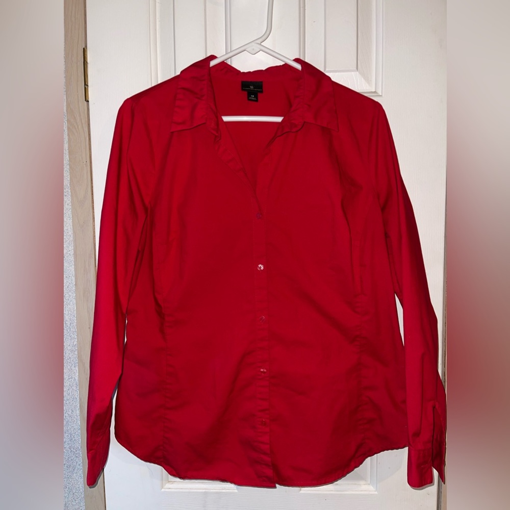 Worthington Womens Button Down Stretchy Long Sleeve Shirt
